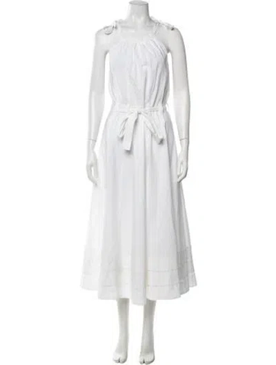 Pre-owned Julia Amory Tie Neck Long Dress In White