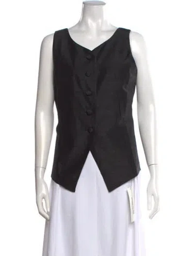 Pre-owned Julia Amory V-neck Sleeveless Button-up Top In Black