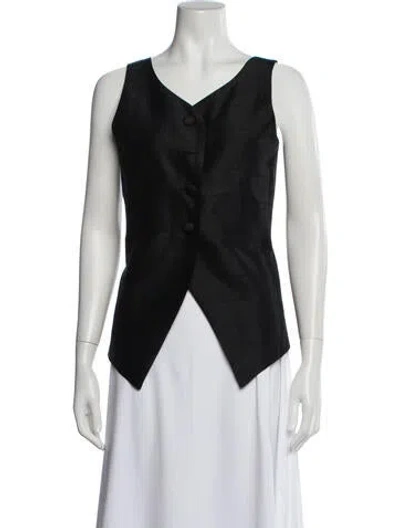 Pre-owned Julia Amory V-neck Sleeveless Button-up Top In Black