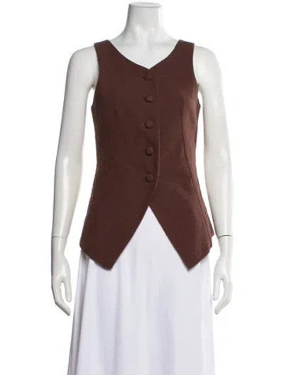 Pre-owned Julia Amory V-neck Sleeveless Button-up Top In Brown