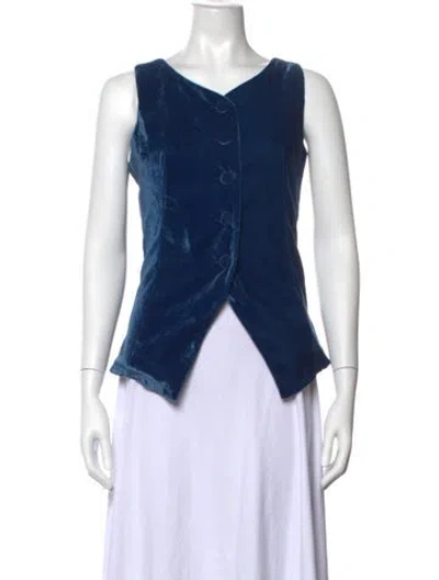 Pre-owned Julia Amory V-neck Sleeveless Button-up Top W/ Tags In Blue