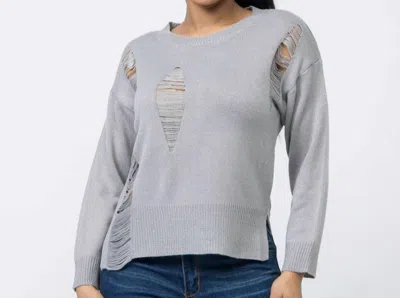 Julia By Lovej Long Sleeve Crew Neck Distressed Sweater In Heather Grey