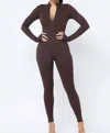 Julia By Lovej Long Sleeve Jumpsuit In Brown In Brown