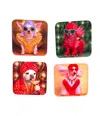 Julia Clancey Fancey Clancey Pawtrait Diva Coasters - Vibrant Set Of Four In Multi