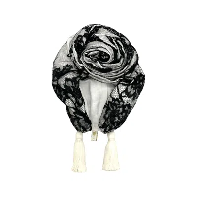Julia Clancey Women's Black / White Edith Black Lace & Silk Tassel Turban