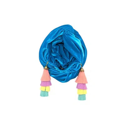 Julia Clancey Women's Blue Azure Pastel Rainbow Swinglette Velour Turban