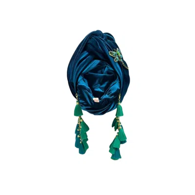 Julia Clancey Women's Blue Dragon Fly Teal Velour Chacha Turban