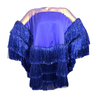 Julia Clancey Women's Blue Luxe Backless Electric Silk Frou Dress