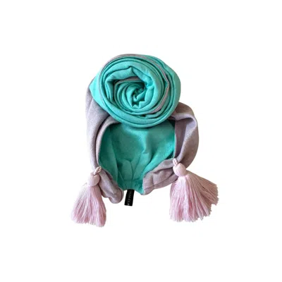 Julia Clancey Women's Blue / Pink Edith Aqua Pink Reversible Tassels Turban In Blue/pink
