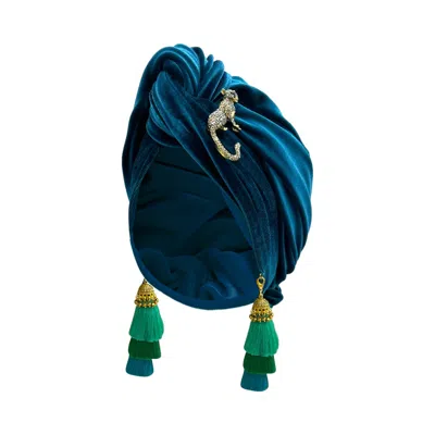 Julia Clancey Women's Blue Teal Leopard Velour Swinglette Turban
