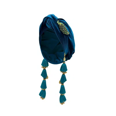 Julia Clancey Women's Blue Teal Peacock Velour Dorado Turban