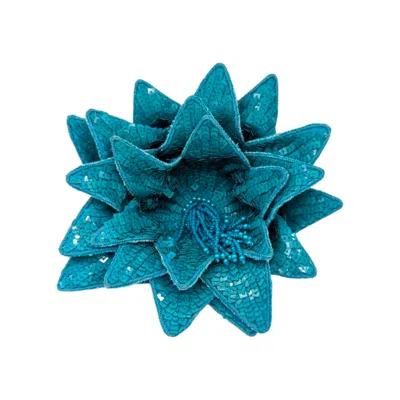 Julia Clancey Women's Blue Teal Sequin Flower Lapel Brooch