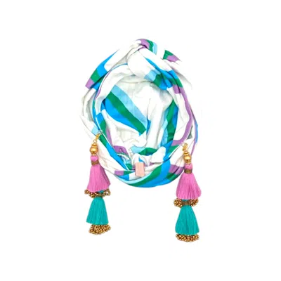 Julia Clancey Women's Blue / White Azure Link Grande Organic Didi Dorado Reversible Turban