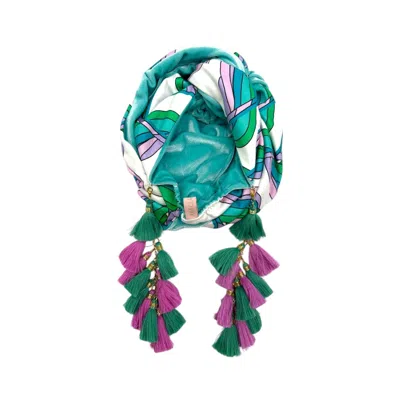 Julia Clancey Women's Blue / White Martini Swirl Azure Aqua Chacha Reversible Turban