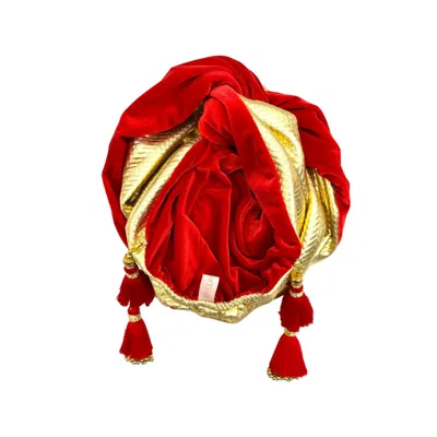 Julia Clancey Women's Blue Zia Golden & Ruby Mini Dorado Reversible Turban In Red
