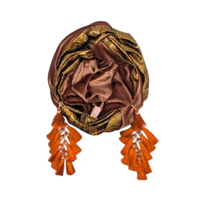 Julia Clancey Women's Brown Cocoa Reversible Brocade & Velour Bronze Chacha Turban