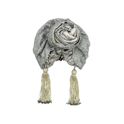 Julia Clancey Women's Edith Glitz Silver Silk Luxe Reversible Turban In Gray