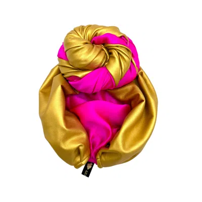Julia Clancey Women's Edith Gold Pleather & Pink Silk Ritzy Reversible Turban
