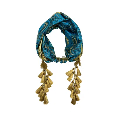 Julia Clancey Women's Gold / Blue Paisley Aqua Chacha Turban Twist In Green