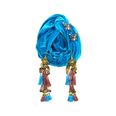 Julia Clancey Women's Gold / Blue / Pink Azure Butterfly's Dream Turban