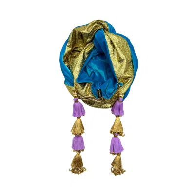 Julia Clancey Women's Gold / Blue Snazzy Azure & Lilac Gold Dorado Turban In Multi