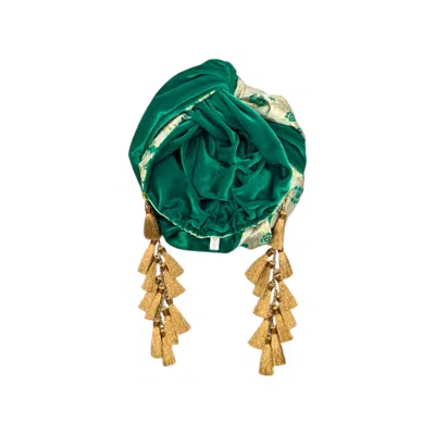 Julia Clancey Women's Gold / Green Kelly Velour Brocade Chacha Reversible Turban In Multi
