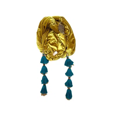 Julia Clancey Women's Gold Mustard Peacock Teal Dorado Turban In Brown