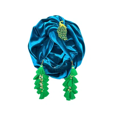 Julia Clancey Women's Green / Blue Teal Forest Peacock Chacha Turban