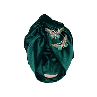 Julia Clancey Women's Green Forest Butterfly Turban