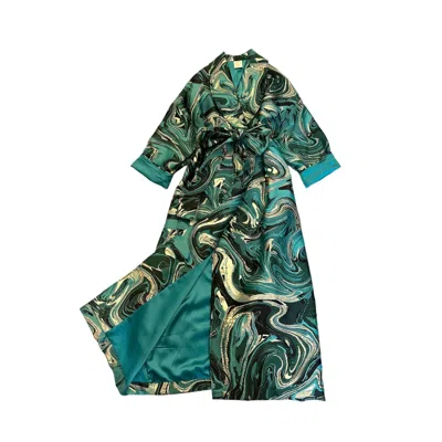 Julia Clancey Women's Green Luxe Jade Marble Opera Evening Dress Coat