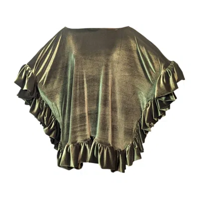 Julia Clancey Women's Green Mini Ruffle Olive Velour  Dress