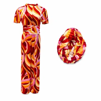 Julia Clancey Women's Orange Lydia Velour Jumpsuit Set