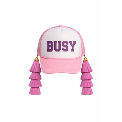 Julia Clancey Women's Pink Busy Tasseltastic Tassel Trucker Cap