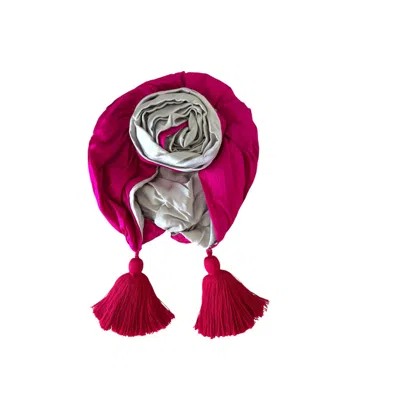 Julia Clancey Women's Pink / Grey Edith Silk Tassel Reversible Turban In Pink/grey