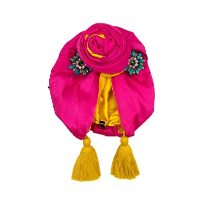 Julia Clancey Women's Pink / Purple Edith Diamante Hot Pink Tassel Turban