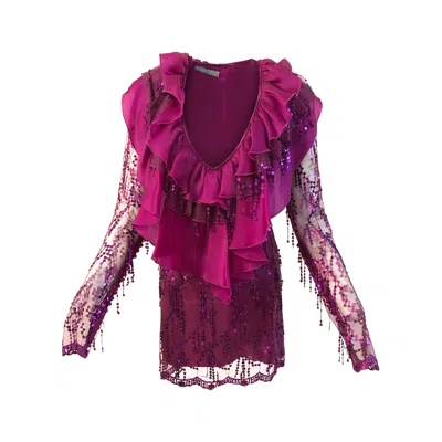 Julia Clancey Women's Pink / Purple Fifi Frilly Cocktail Dress