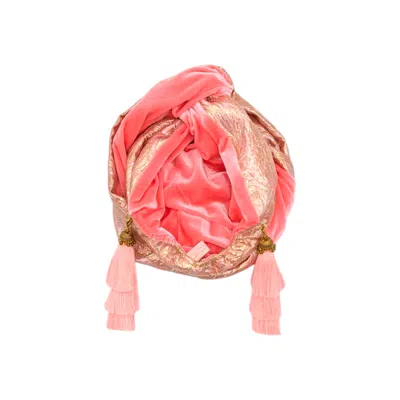 Julia Clancey Women's Pink / Purple Golden Brocade & Coral Velour Luxe Swinglette Turban