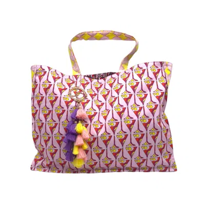 Julia Clancey Women's Pink / Purple Mini Pink Limon Martini Turbanista Reversable Tote Fabulous Bag In Animal Print
