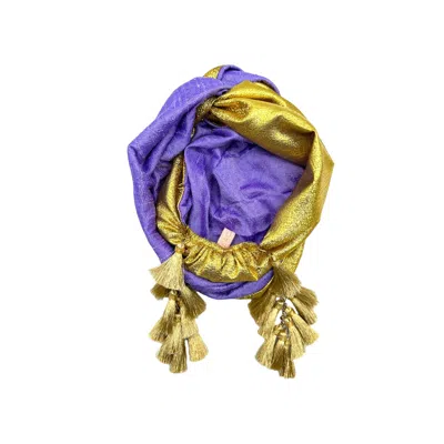 Julia Clancey Women's Pink / Purple Snazzy Gold & Lilac Raw Silk Chacha Reversible Lurex Turban In Multi