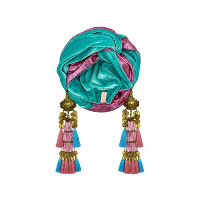 Julia Clancey Women's Pink Snazzy Aqua Velour Reversible Dream Turban In Blue