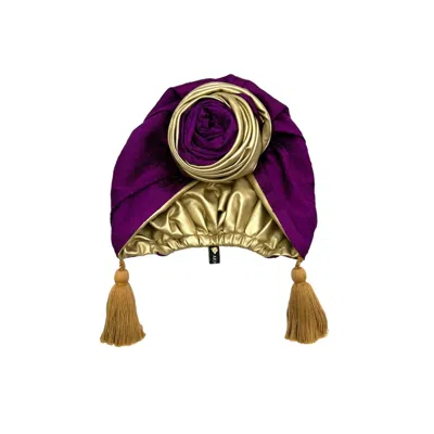 Julia Clancey Women's Purple Edith Gold & Plum Raw Silk Reversible Turban