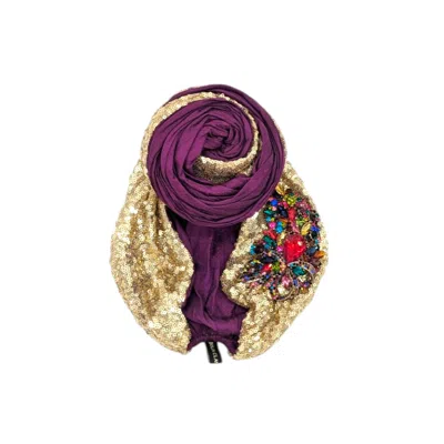 Julia Clancey Women's Purple / Gold Edith Glitz Silk Plum Gems Turban In Multi