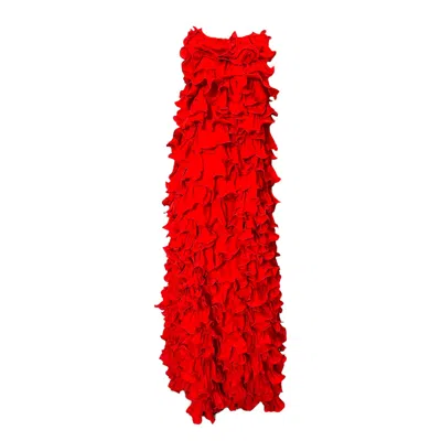 Julia Clancey Women's Red Valentine Ruffle Silk Gown