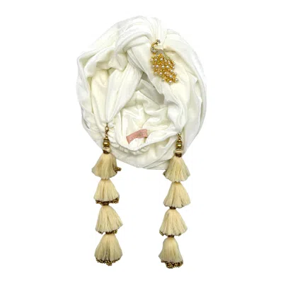 Julia Clancey Women's White / Gold Ivory & Gold Peacock Dorado Turban