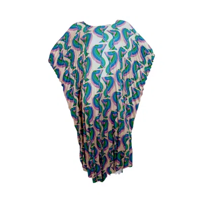 Julia Clancey Women's White Madam Martini Swirl Azure Pleated Silk Kaftan