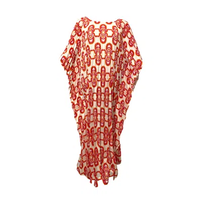 Julia Clancey Women's White Madam Olympia Flame Silk Pleated  Kaftan