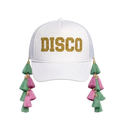 Julia Clancey Women's White Tasseltastic Disco Glitter Tassel Trucker Cap