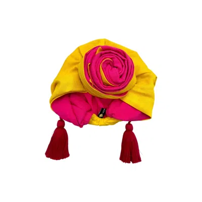 Julia Clancey Women's Yellow Edith Sunshine Pink Reversible Tassel Linen Turban