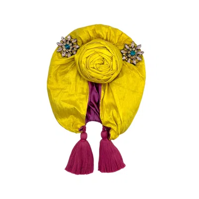 Julia Clancey Women's Yellow / Orange Edith Diamante Yellow Tassel Turban