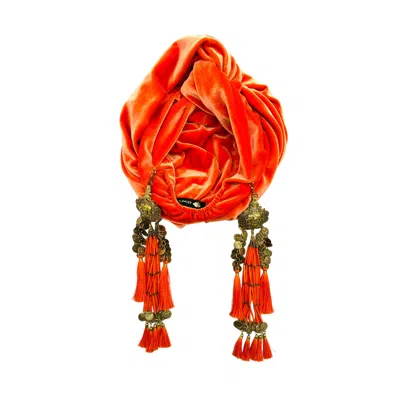 Julia Clancey Women's Yellow / Orange Jaffa Velour Dream Turban In Red